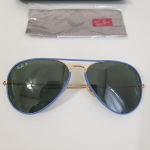 Ray-Ban RB3025JM Aviators, blue/gold, polarized